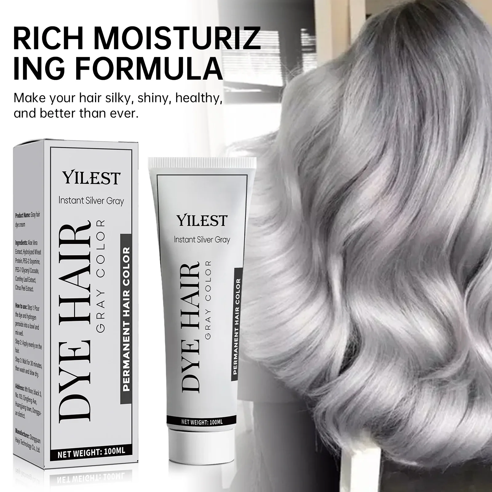 

YILEST Silver Gray Hair Dye Cream - 100ml, Aromatic Formula for Damaged & Gray Hair Coverage