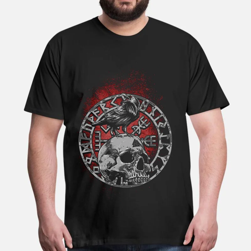 

Raven Skull Viking Runes Gift t shirt Short Sleeve Print Tee Norse Mythology Valhalla Graphic Clothes All size tops S-6XL