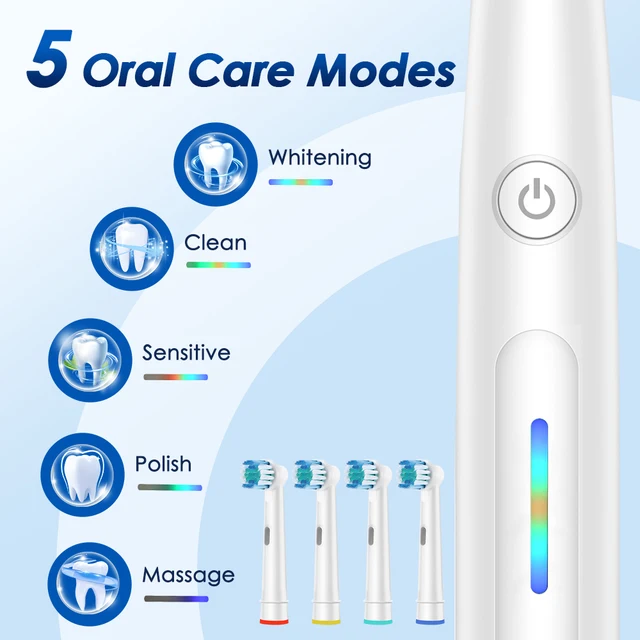 3D Rotating Electric Toothbrush 5 Modes USB Fast Rechargeable Rotary Electric Toothbrush with Travel Case 4 Brush Heads 4 3D Rotating Electric Toothbrush with 5 Modes, 4 Brush Heads, IP67, Type-C Fast Charging – With or Without Travel Case – view 4