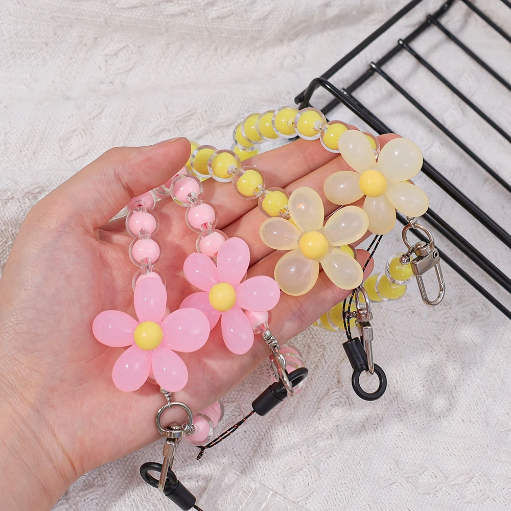 Summer Fashion Flower Beaded Phone Wrist Strap Crystal Bracelet Cell Phone Chain Lanyard For iPhone Samsung Airpod Accessories