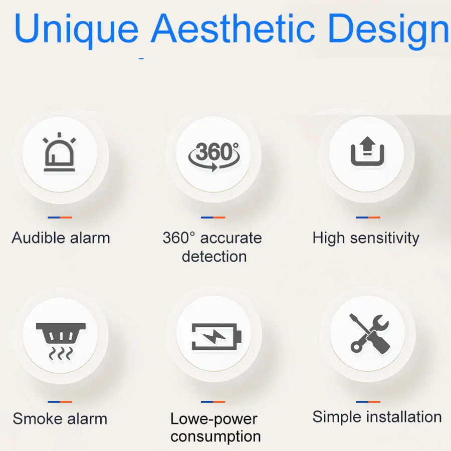 Умный детектор дыма Пожарная сигнализация с приложением оповещения в реальном времени Беспроводной датчик дыма работает с приложением Tuya Smart Life для домашней безопасности