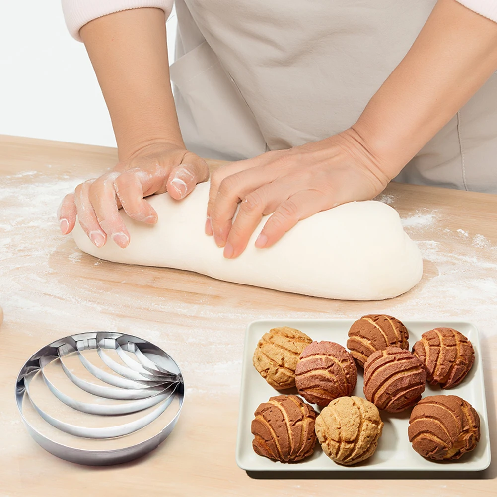Molde De Pan mexicano De acero inoxidable con cortador De galletas De cerdo De 5 piezas, molde De dos caras para Cortador De Conchas De Pan mexicano