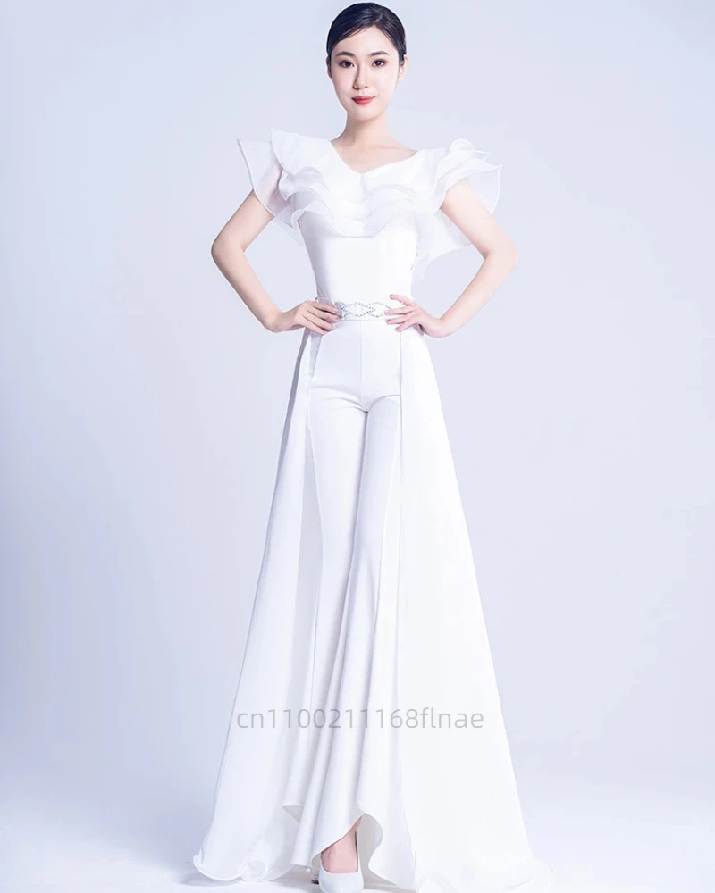 New Modern Dance Outfit with Ruffled Edges and Chest Pads for Body Training, High-end Body Pants Set for Women's Fashion Shows