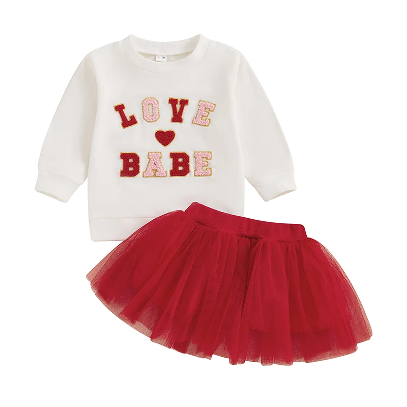 Toddler Girl Valentines Day Outfit Long Sleeve Sweatshirt Warm Pullover Red Tulle Dress Baby Girl Valentines Outfit