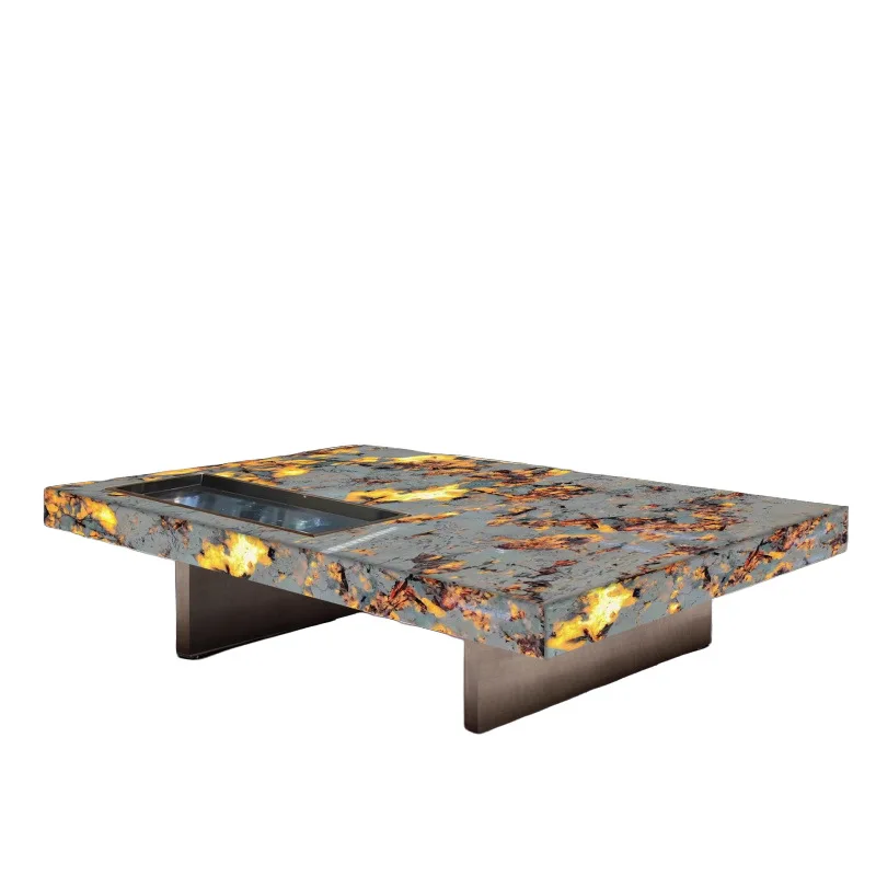 

screen luxury stone box coffee table luminous rectangular living room jade villa marble natural light luxury household