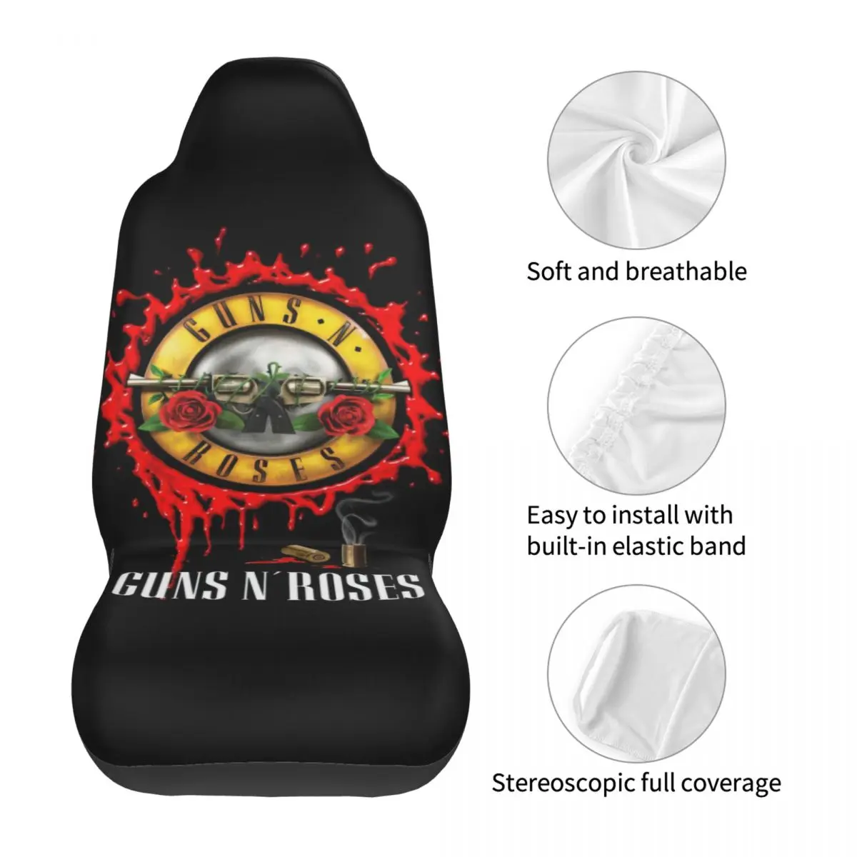 Classic Rock Bands Guns And Roses Car Seat Cover Custom Printing Universal Front Protector Accessories Cushion Set