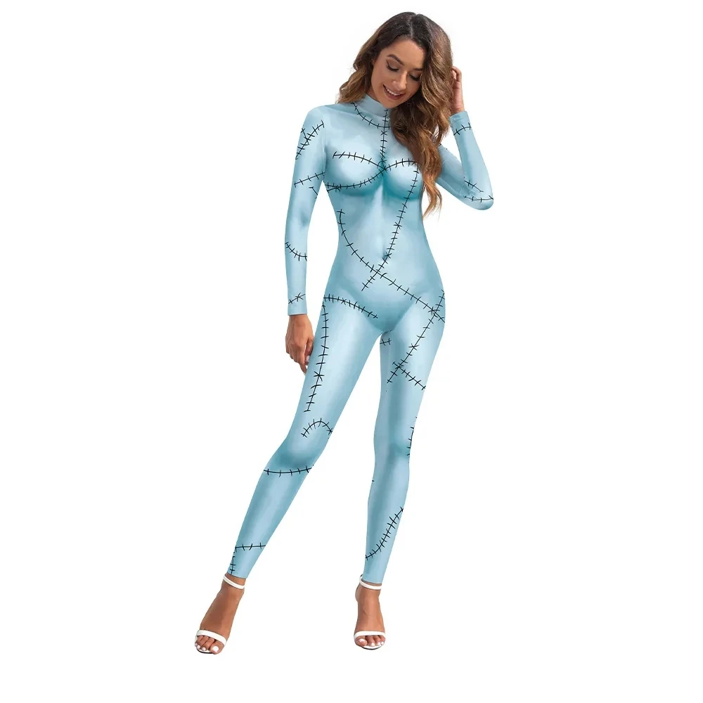 

The Night Before Christmas Sally Skellington Costume 3D Printed Long Sleeve Jumpsuit Adult Party Performance Cosplay Suit