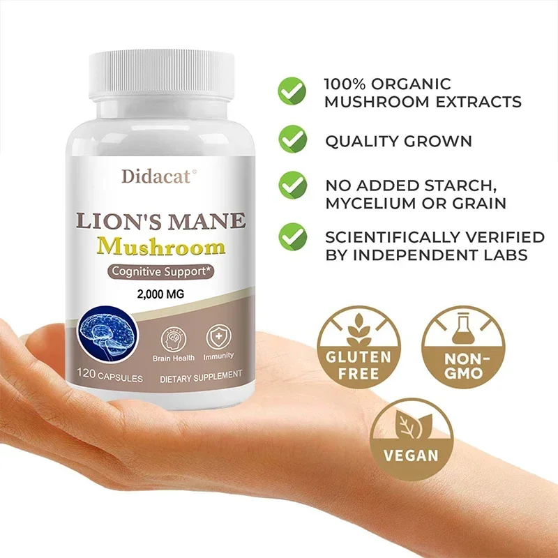 Lion\'s Mane Mushroom Capsules - Brain-boosting Mushroom Supplement Enhances Memory and Focus Relieves Stress and Improves Mood