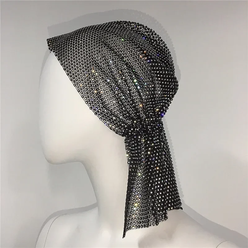 Fascia per capelli con strass da donna, turbante, gioielli per capelli, cappello, cristallo scintillante, sciarpa avvolgente, discoteca, snood, copricapo, accessori