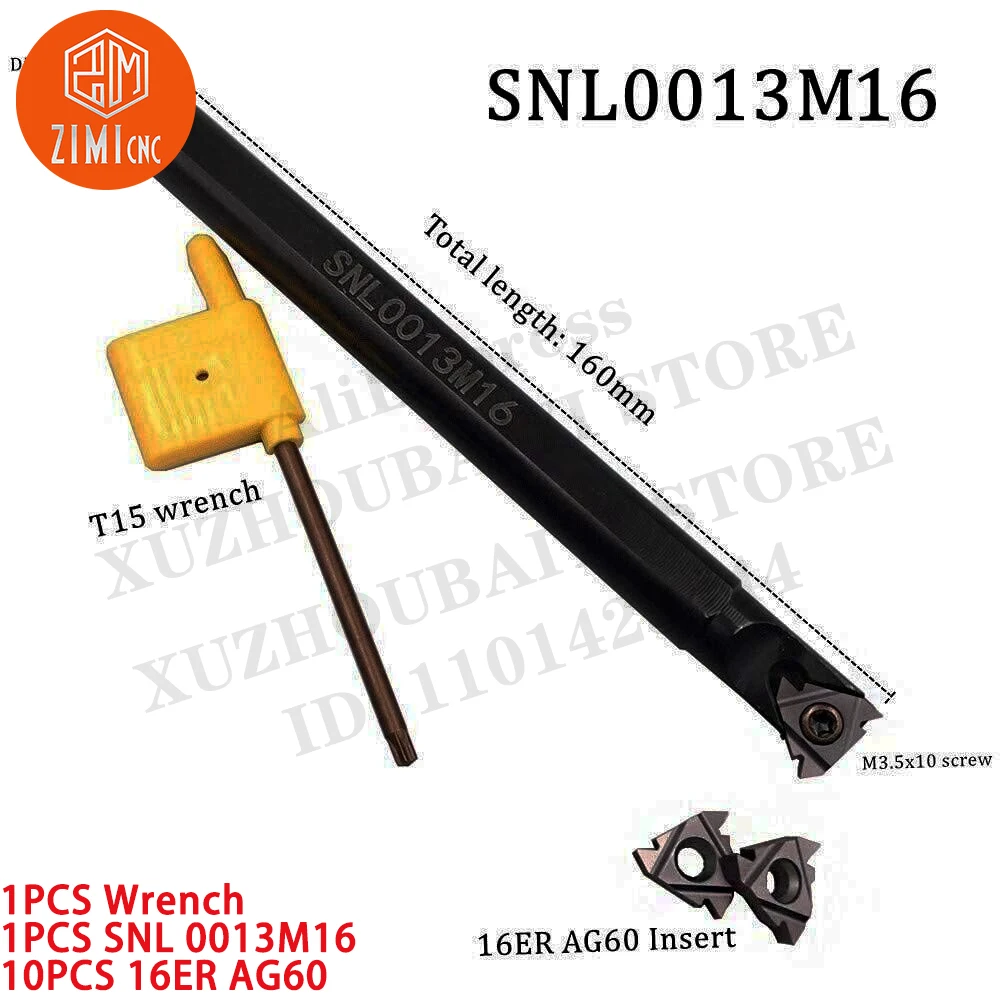 1PCSNR0013M16 선반 내부 스레딩 보링 바 터닝 공구 홀더 16IR AG60의 경우 초경 인서트 CNC 금속 선반 자르는 기계