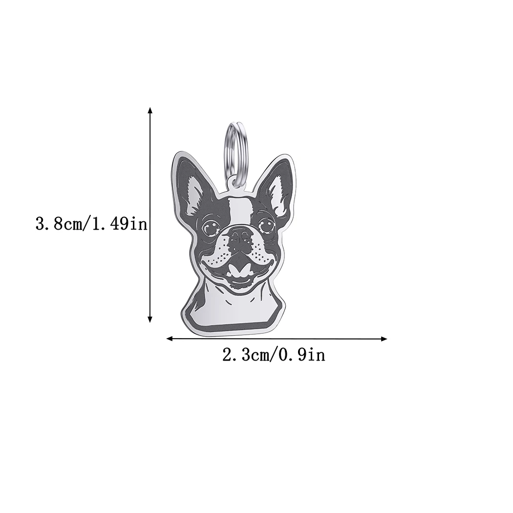 QIMING Personalized Boston Terrier Name Tags Puppy Pet Engraved Stainless Steel Pendant Necklace Keychains Dog ID Tags