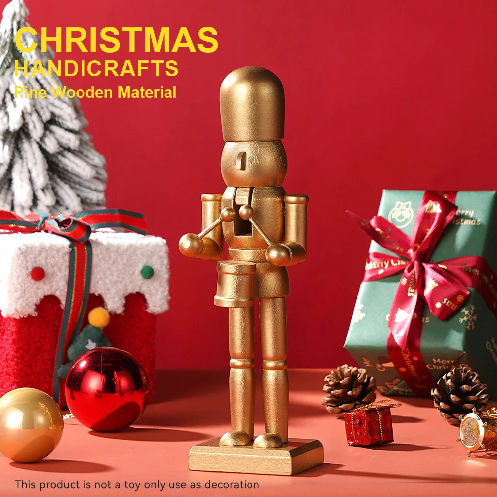 Weihnachts-Nussknacker aus Holz, goldener König, Schlagzeuger, Soldat, kreatives Kunsthandwerk, Weihnachtsgeschenk, Tischdekoration, Vintage-Figuren, Ornament, Heimdekoration – Detail 8