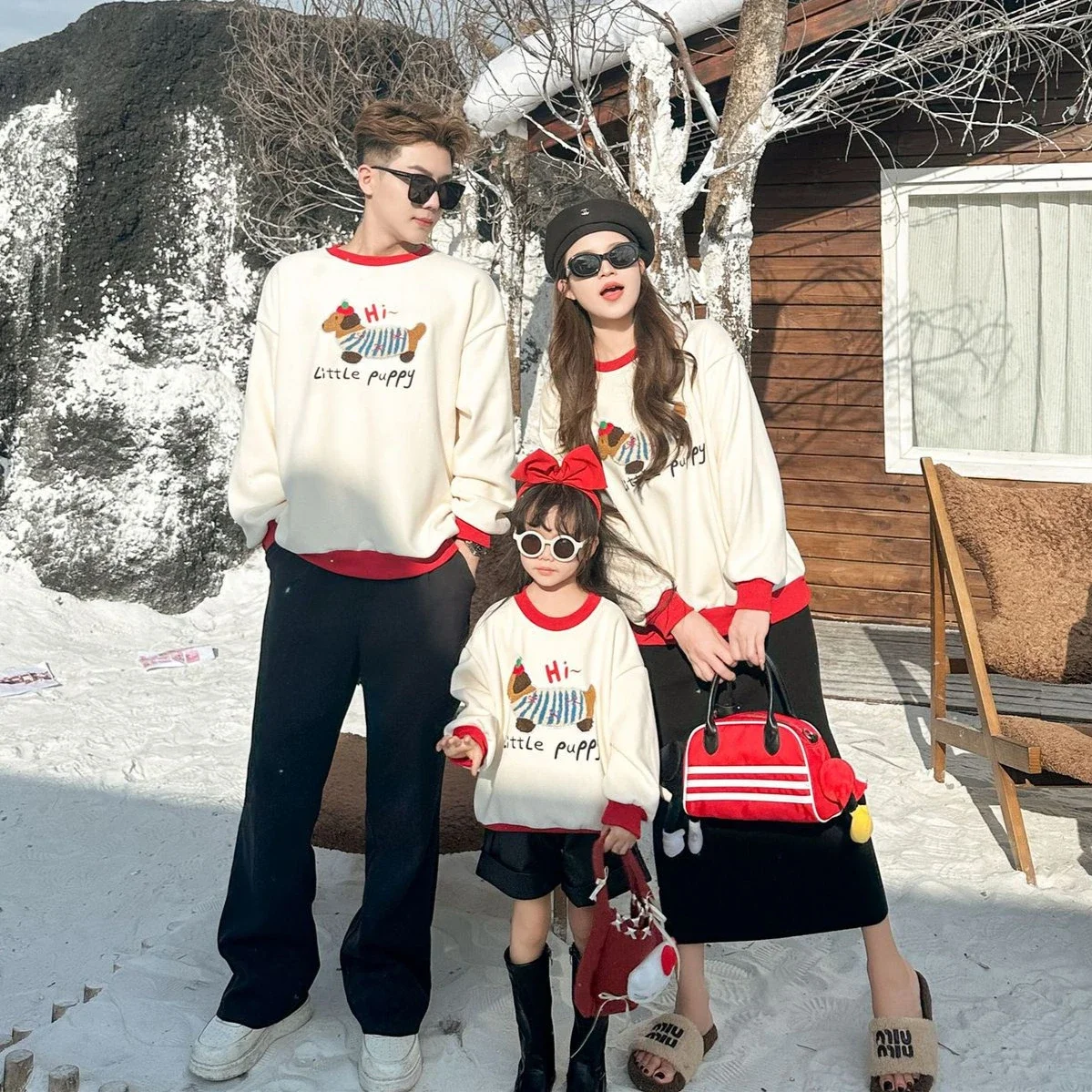 

Winter Warm Family Matching Plush Clothes Dad Mom Son Daughter Fleece Sweatshirt Baby Thick Romper Parents and Children Clothing