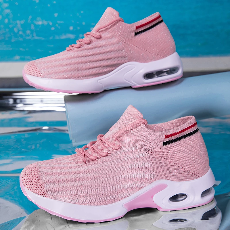 

Breathable women's shoes 2025 summer flying woven socks sports shoes casual height-increasing air cushion shock-absorbing dance