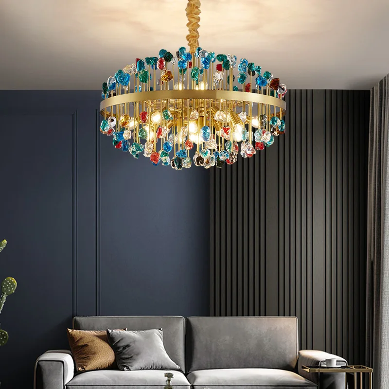 Customizable Size Square Crystal Glass Ceiling Chandelier Modern Dimmable Brass Circular Pendant Light for Villa Hotel Staircase