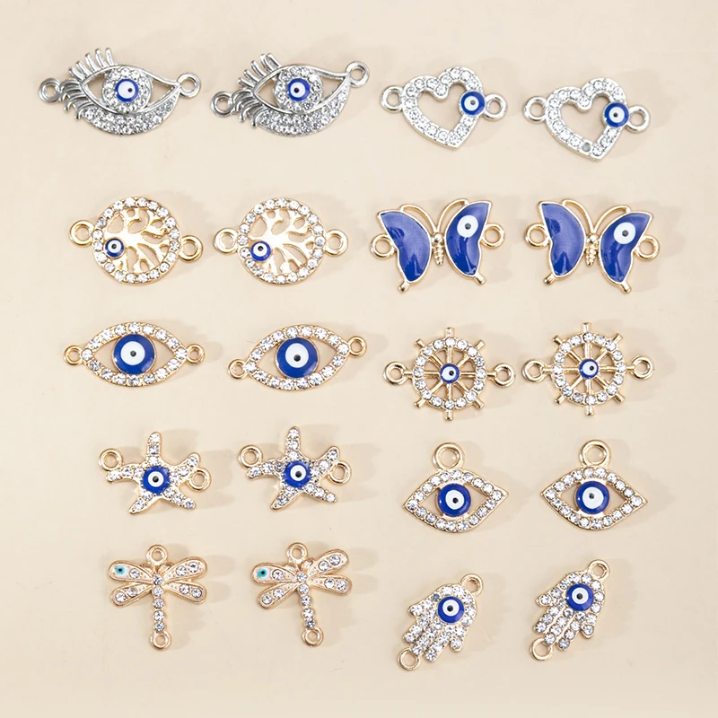 20pcs/lot Mixed Style Butterfly Eye Rhinestone Charms Pendant DIY Bracelet Necklace for Jewelry Making Accessories