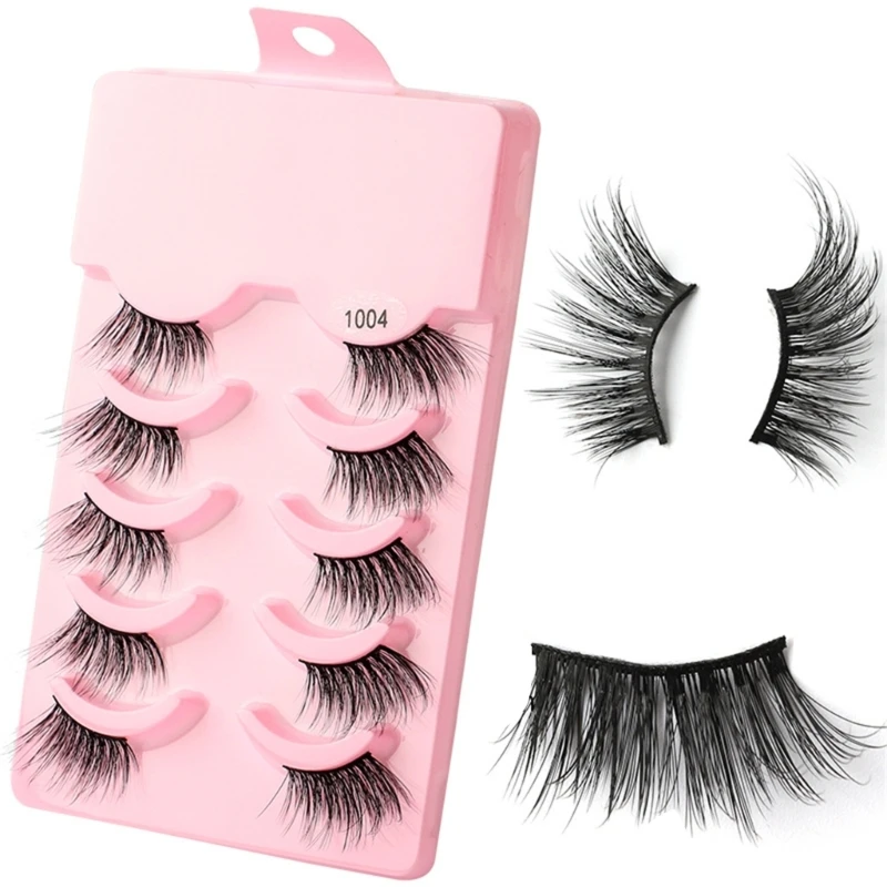 Half Lashes Natural Look Wispy Mink Lashes Fluffy-Fake Eye Lashes แพ็ค 5 คู่