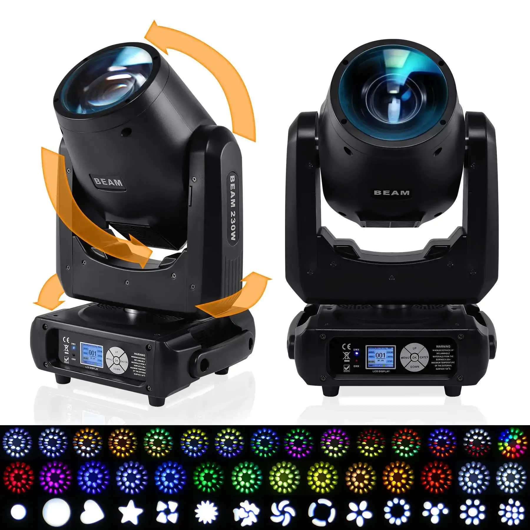 Ridgeyard 7R 230W Beam Moving Head Light DJ Lights DMX512 Beam Zoom 8 + 16 Prisms W / 14 Colori 14 Gobos Illuminazione palcoscenica per festa