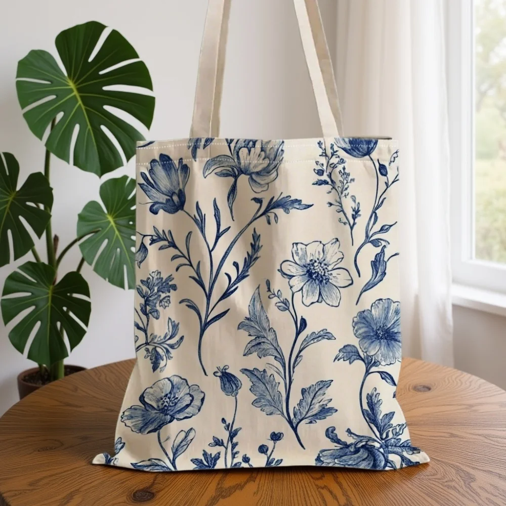 Elegnat Flower Print Multifunctional Reusable Large Capacity Travel Bag Foldable Shopping Bags High Quality Canvas Bag for Women