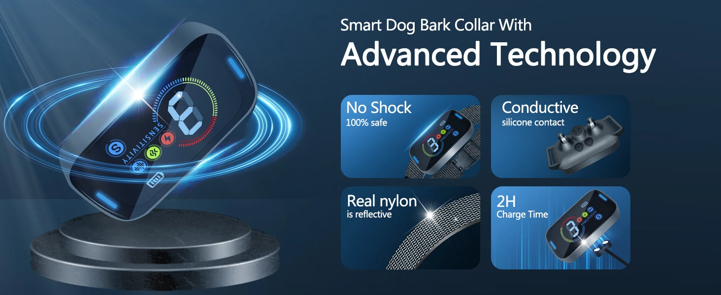 Ultraschall-Bellhalsband für Große, Mittlere und Kleine Hunde, Humanes Anti-Bell-Halsband mit Ton & Vibration, Intelligentes Bellhalsband mit Elektroschock – Detail 2