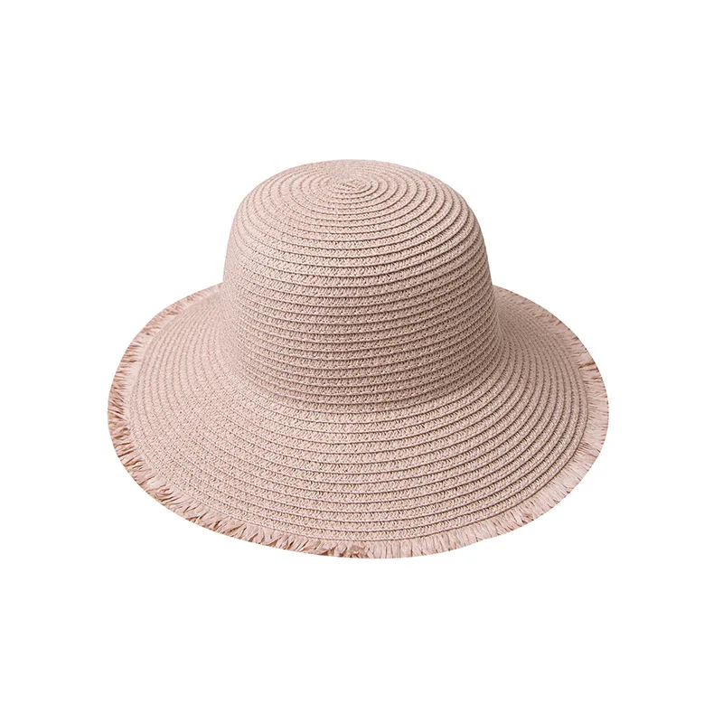 قبعة نسائية جديدة ذات حافة واسعة قابلة للطي، قبعة مضفرة من القش مع حافة زهرية، حماية من أشعة الشمس في ربيع الخريف