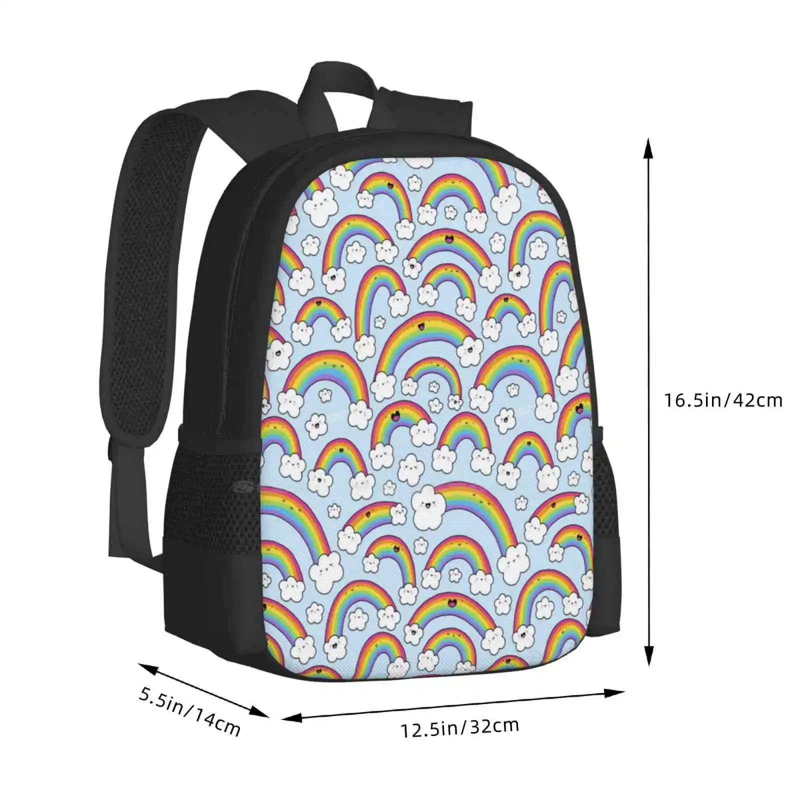 Rainbows Everywhere! Backpack For Student School Laptop Travel Bag Rainbows Pride Kawaii Kirakiradoodles Clouds