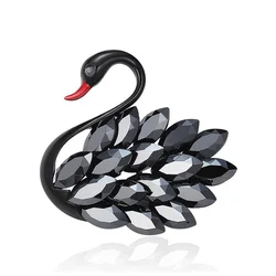High Grade Black Crystal Swan Brooches for Women Metal Animal Lapel Pins Casual Office Brooch Jewelry Party Wedding Gifts