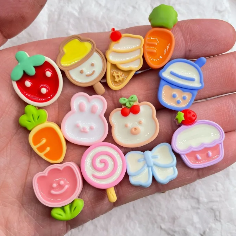 Breloques en résine de dessin animé Kawaii, fruits Harvey carotte ours, épingle à cheveux bricolage, accessoires d'artisanat de bijoux, 10 pièces