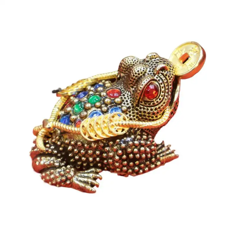 Chinese Tea Pet Frog Copper Tea Ceremony Pet Three-Legged Toad Statue Holding Coin Wealth Prosperity Antique Crafts For Home