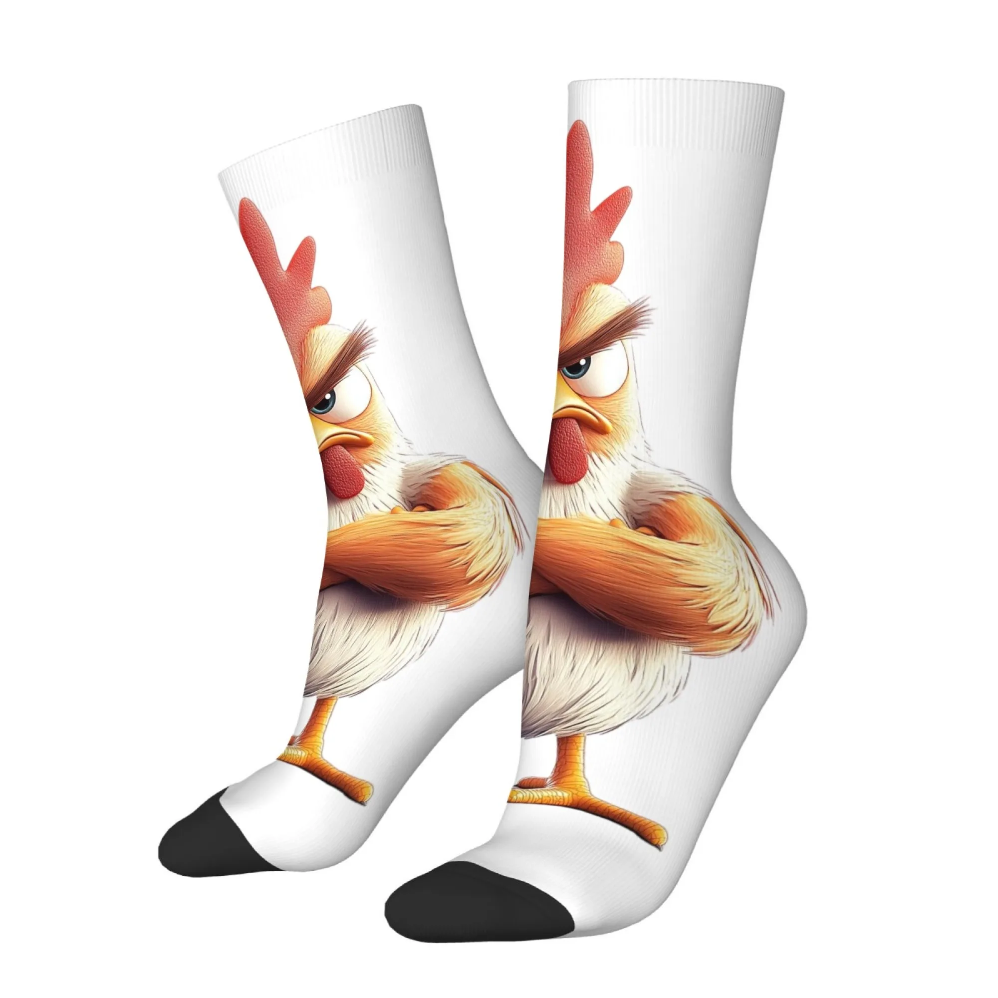 Anthropomorphic Cartoon Rooster Print Mid-calf Socks Proud and Adorable Full of Fun and Personality Gift for Quirky Friends