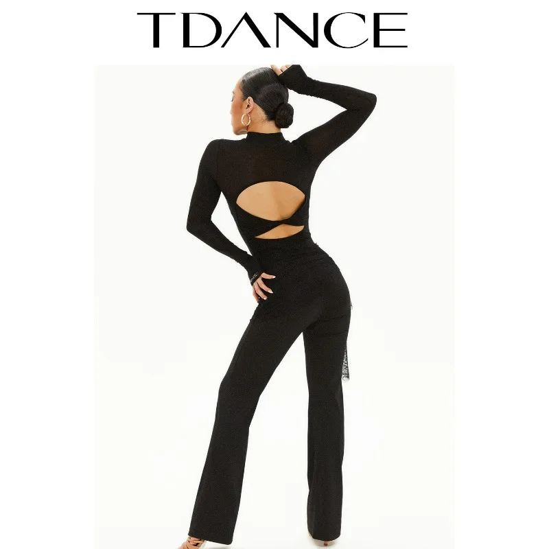 

customized TDANCE Latin Dance Practice Dress Hip hugging Micro flared Pants Lace Drifting Teacher's Classroom Dressing Female