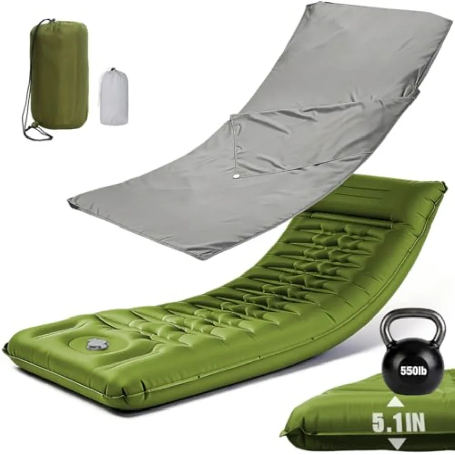 

Надувной туристический коврик для сна, особо толстый (5 дюймов), самонадувающийся, с ультралегким вкладышем для спальника, походный матрас-покрывало