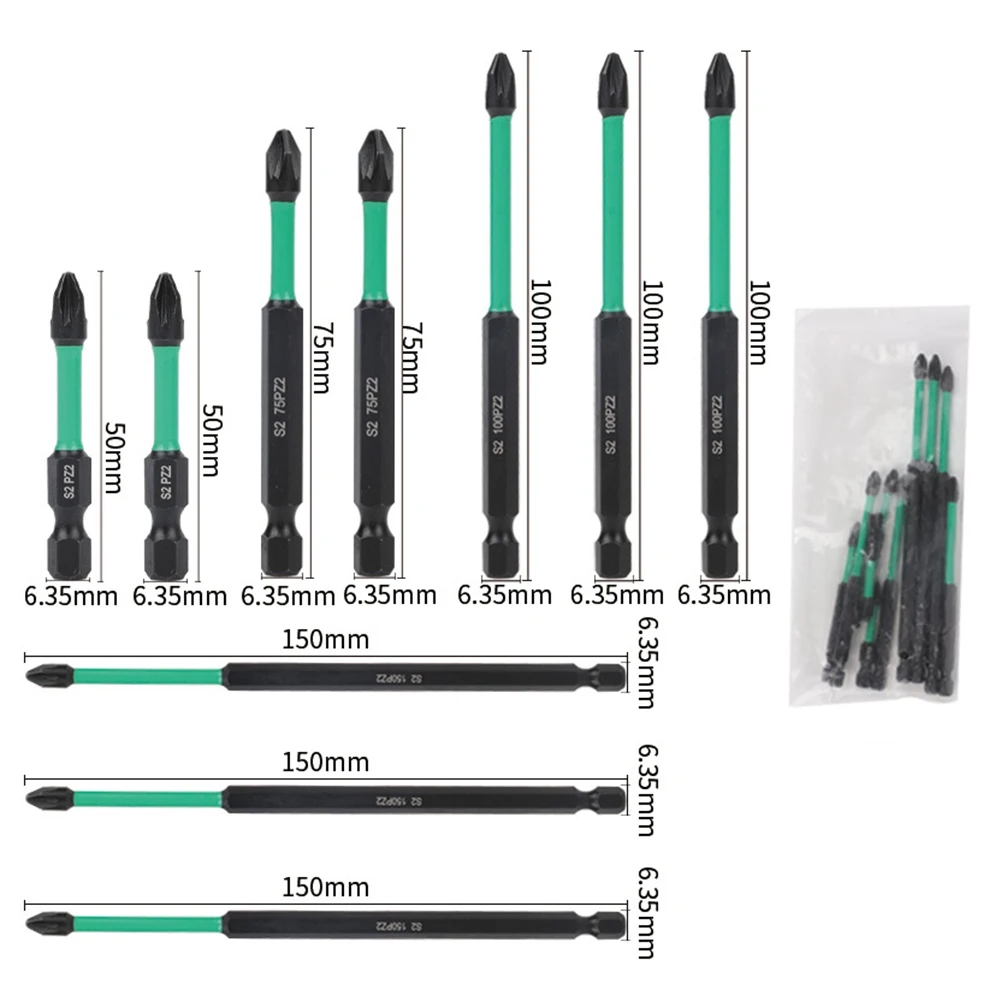 10pcs Magnetic Special Screwdriver Bit Set 6.35mm Shank PZ Screw Driver Hand Tool 50/75/100/150mm