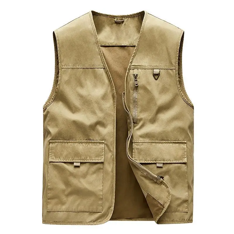 Multi-Pocket Cotton Cargo Vest Men's Plus Size Outdoor Durable Sleeveless Jacket
