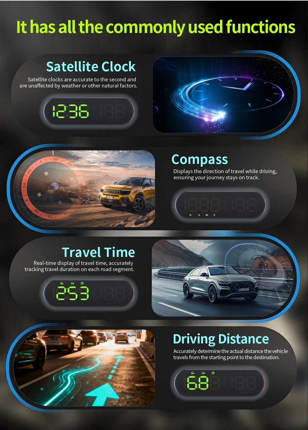 G26 Head-up-Display (HUD) Auto-GPS-LED-Smart-Digital-Tachometer KM/H MPH Übergeschwindigkeitswarnung für LKW SUV Motorrad Zubehör – Detail 12