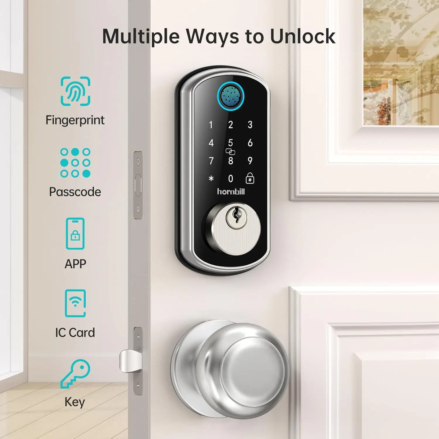 Smart WiFi Door Lock Set: Silver Keyless Entry Door Lock Deadbolt with Handle Set Fingerprint Door