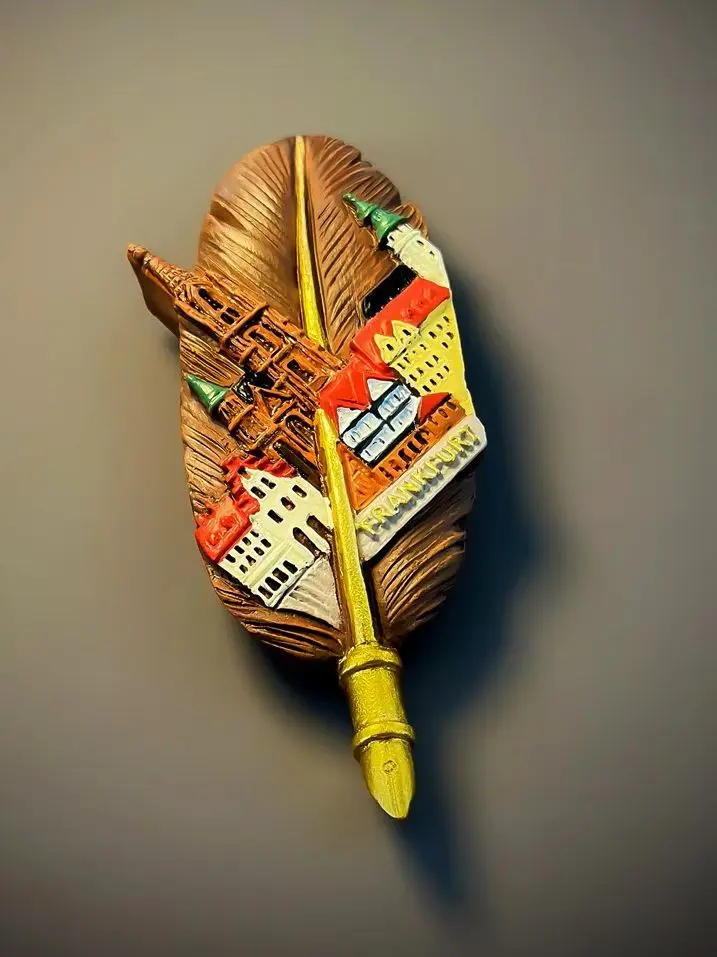 Feather Pen Frankfurt Germany Resin Fridge Magnet,3D Hand Painted Travel Souvenir Home Decor Collectible Gift