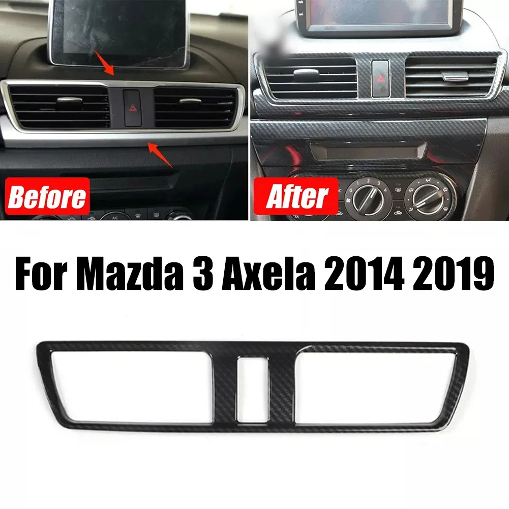 Air Vents Cover Frame For Mazda 3 For Axela 14- 19 Carbon Fiber Middle Air Outlet Lid Auto A/C Air Vents Cap Bezel Plastic