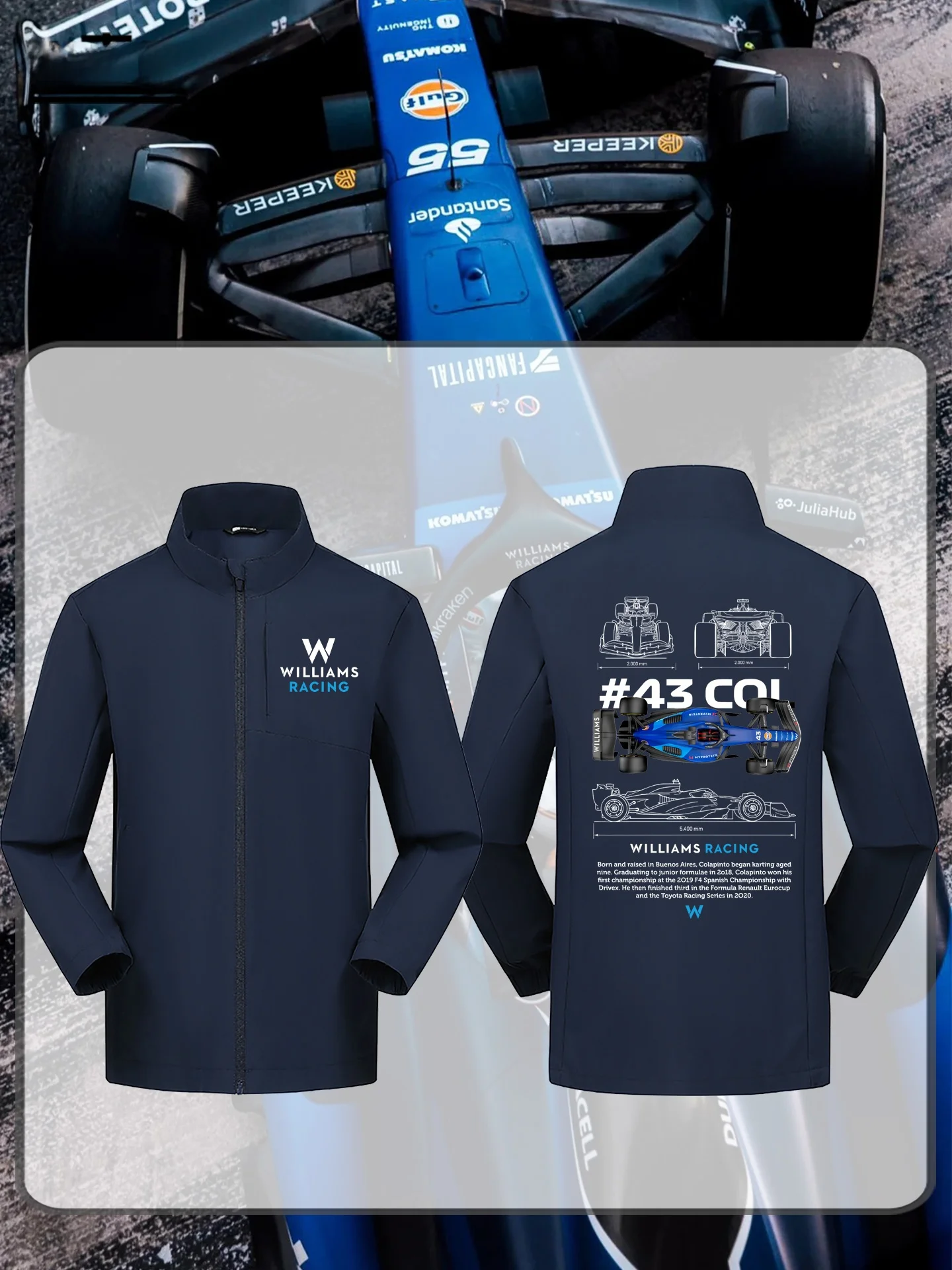 

Куртка Williams F T Formula Racing, повседневная, свободного кроя, тонкая, мужская верхняя одежда, ветрозащитная, из полиэстера, молодежная, модная