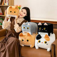 Square Cat Pillow Plush Toy Kitten Animal Plush Fluffy Cushion Soft Doll Cartoon Kawaii Black Cat Decoration Pillow Relaxing Kid