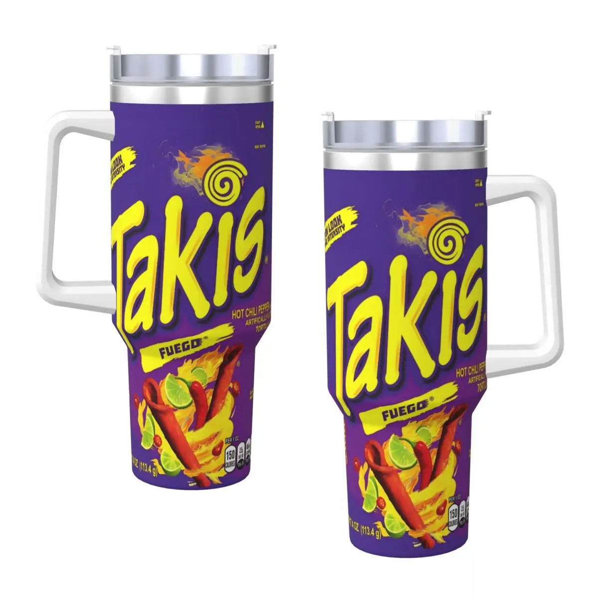 Vaso de acero inoxidable, taza de café Takis Chili, patatas fritas de tortilla mexicana, mantiene el calor, bebidas frías, tazas para coche, botella de agua con diseño de conducción