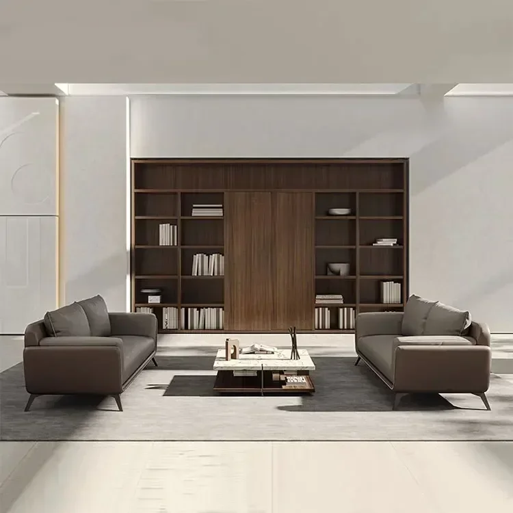Liyu Modern Wood Grain Leather Couch Office CEO Room Furniture