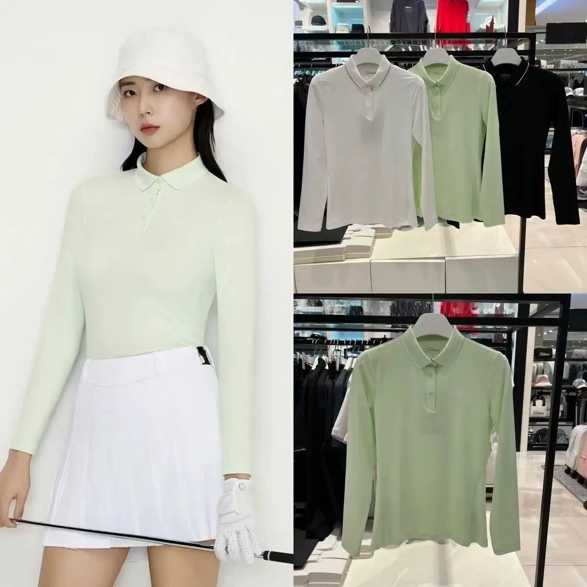 

New Arrival Golf Apparel: Quick-Dry Long-Sleeve T-Shirt Stretch Sportswear GOLF Top Collar Design Slimming Fit Women's Apparel