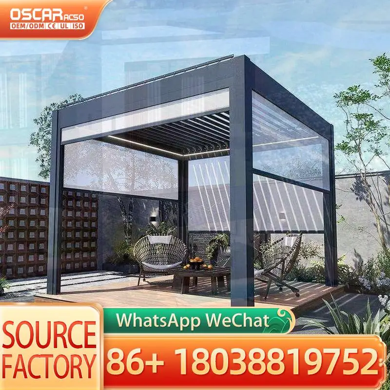 13ft Metal Outdoor Retractable Sunshade Canopy 3x3m Aluminium Pergola for Patio and Garden pergola