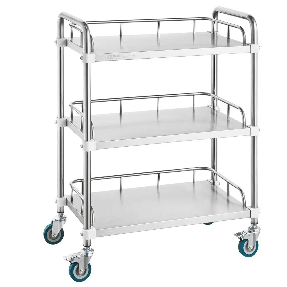 

3 Shelf Stainless Steel Rolling Cart Swivel Casters Dental Utility Cart for clinic Lab Hospital Salon 26.38x15.55x34.13