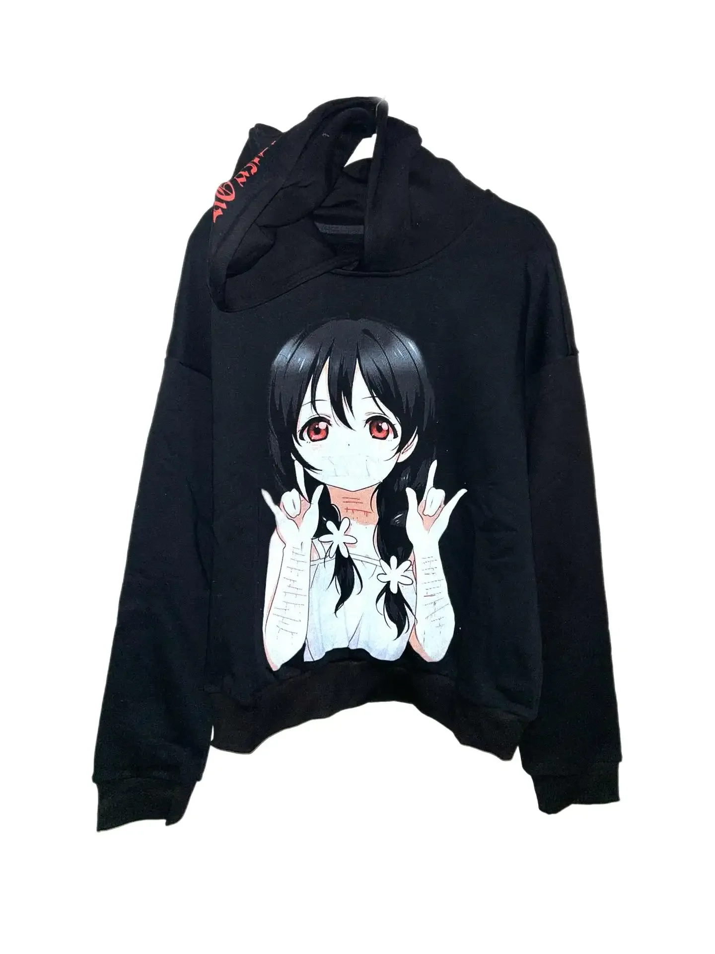 Men Gothic Horror Print Zip Up Hoodie Dark Anime Face Graphic Sweatshirt Y2K Harajuku Streetwear Outerwear Casual Black Tops