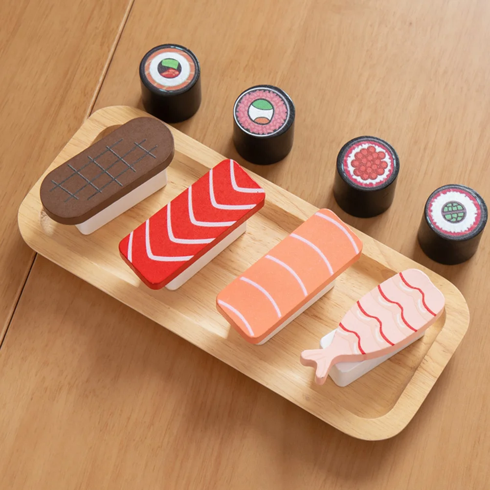 

Pretend Play Kitchen Playset Wooden Simulated Sushi Toy Kids Suits Mini Bread Breakfast