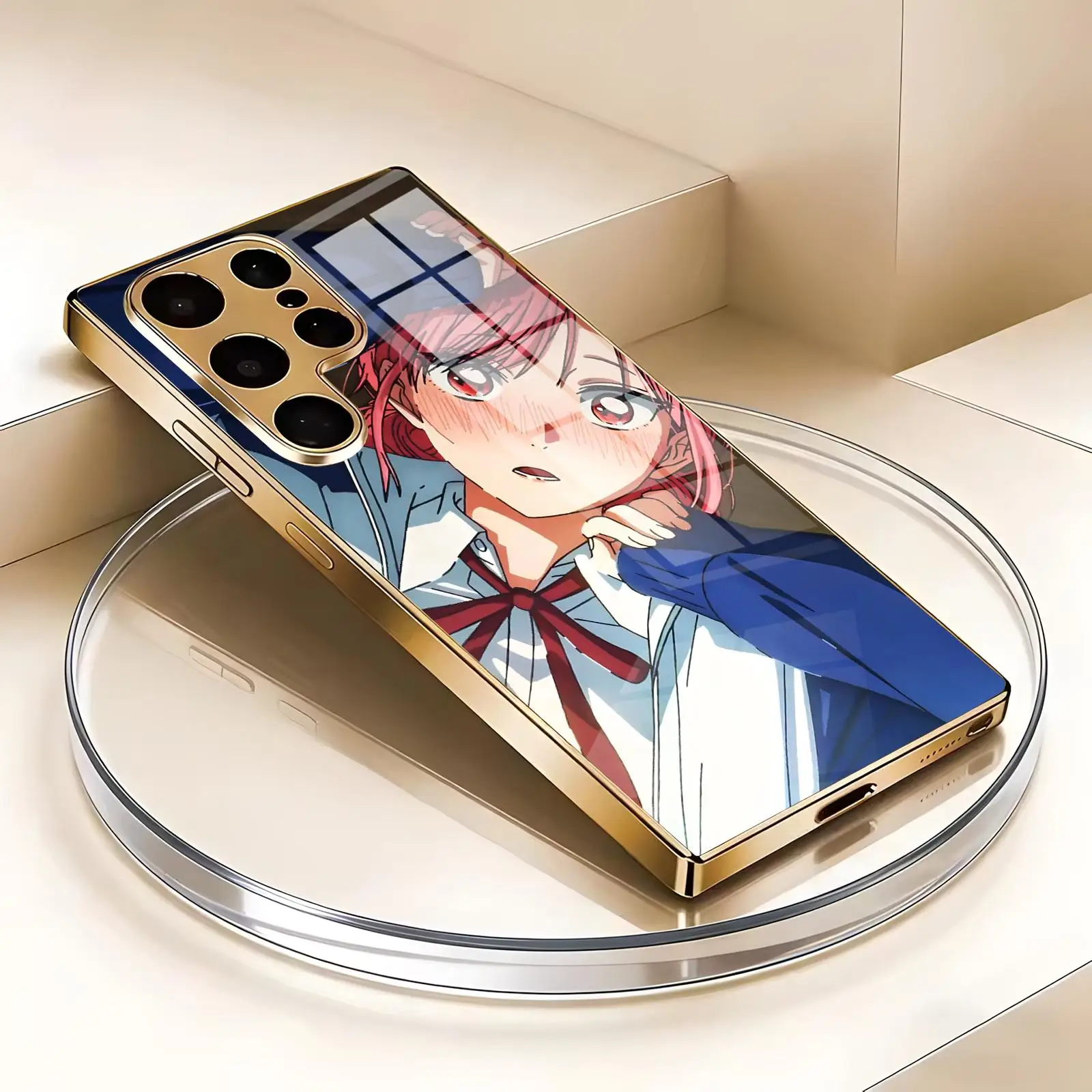 Anime Blue Box  Phone Case For Samsung S26 S25 S24 S23 S22 S21 Plus Ultra Note20 Electroplated glass Phone Case