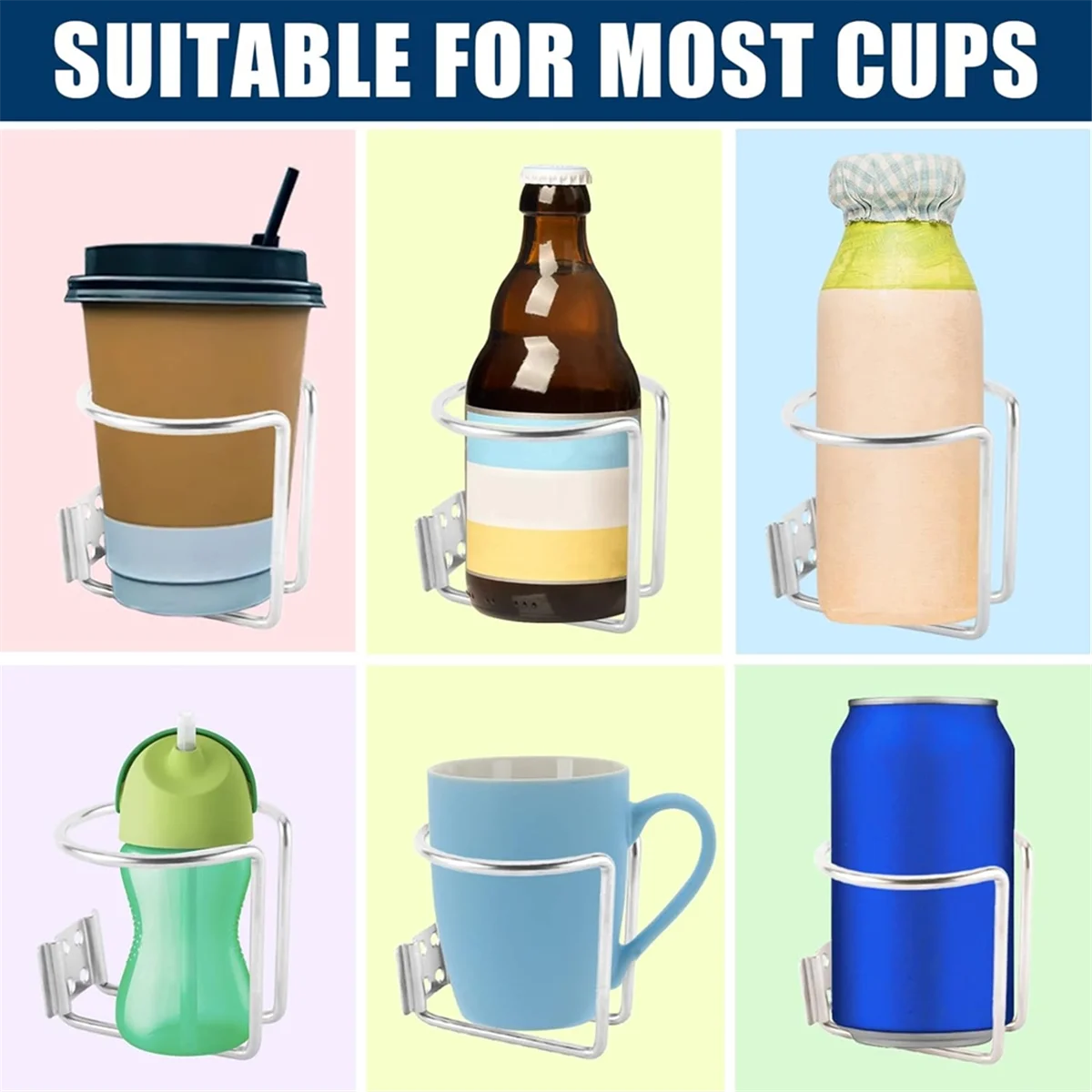 Boat Ring Cup Drink Holder, Universal Car Drink Holder, Car Bottle Holder Cup Holder for Marine Truck RV Trailer,Silver