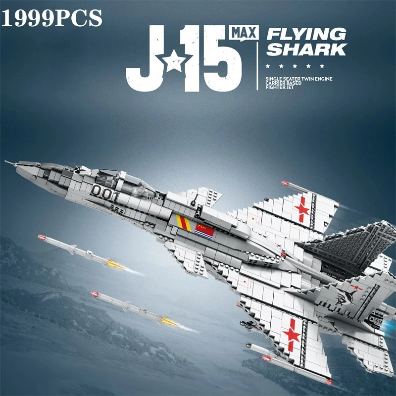 1999PCS J-15 Fighter Building Blocks Aircraft Carrier Combat Airplane Model Bricks Desktop Decoration Kids Toys Holiday Gifts